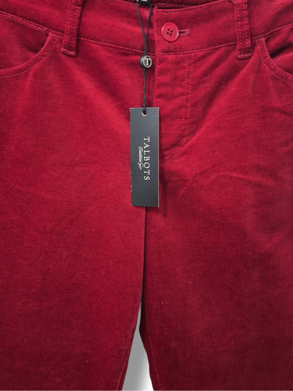 Talbots | NWT 98% Cotton Signature Wine Red     Velour Straight Leg Pants (sz 6) - Picture 5 of 14